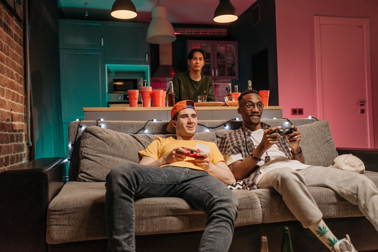 Stoners on a couch playing video games