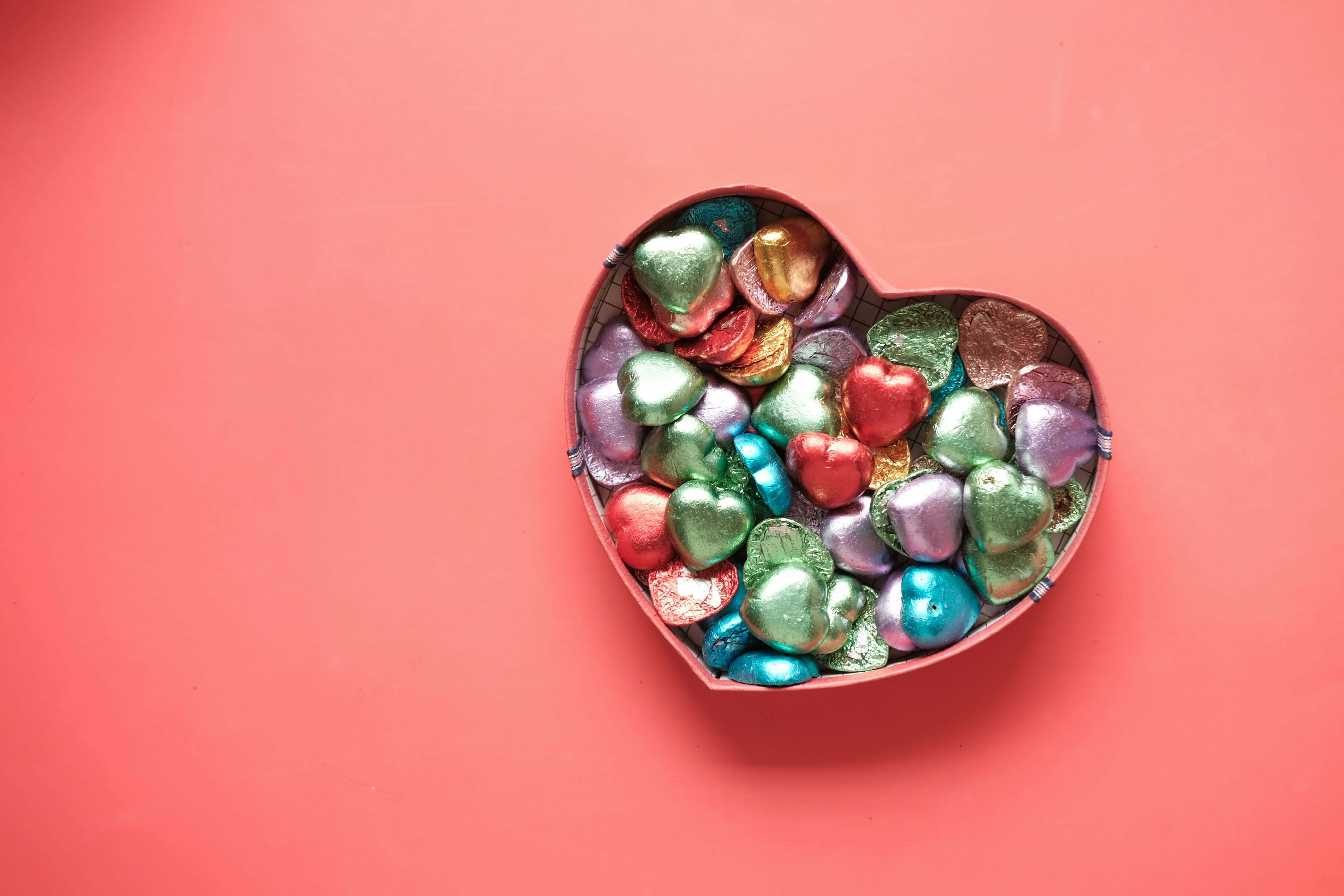 A tin of heart-shaped chocolates