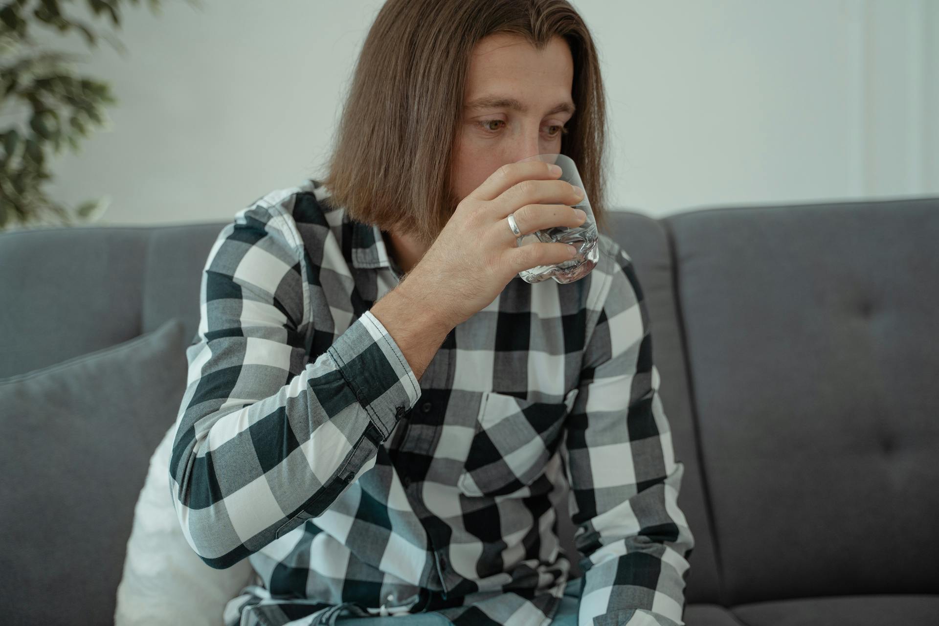 A man drinking water