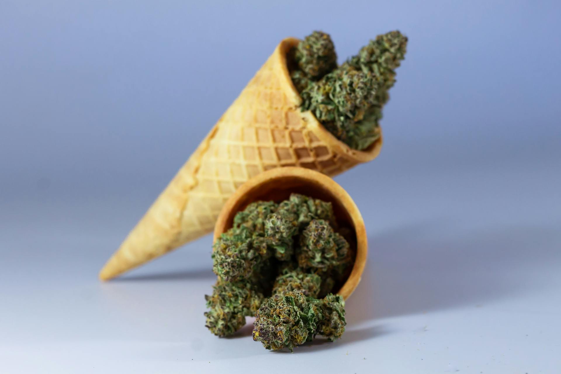 Cannabis buds in an ice cream cone