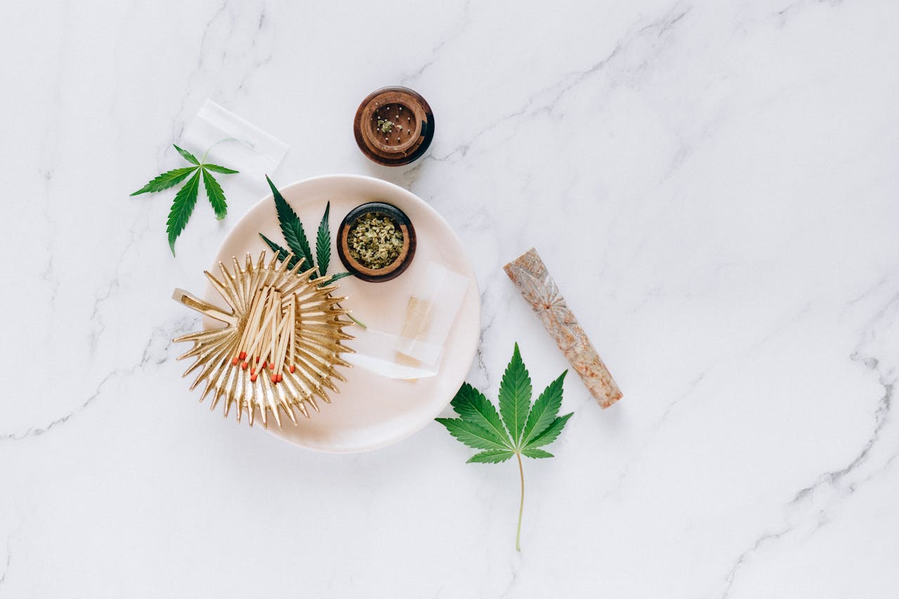 High CBD low THC cannabis strain on a marble table